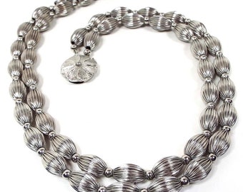 Japan Aluminum Metal Beaded Mid Century Vintage Multi Strand Necklace