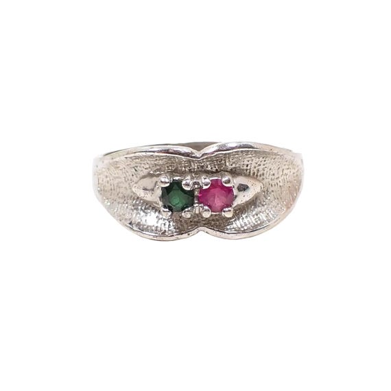 Vintage Lab Created Ruby and Emerald Sterling Sil… - image 1