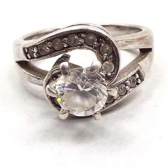 Sterling Silver Vintage Cubic Zirconia Cocktail R… - image 1