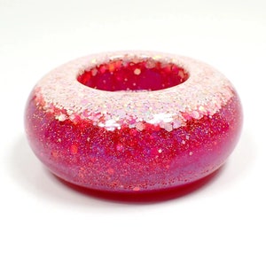 Handmade Round Bright Pink and Iridescent Glitter Resin Tea Light Candle Holder, Flameless Tealight Holder, Gifts for Her