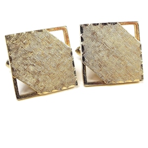 Textured Matte Square Mid Century Vintage Cufflinks, Gold Tone