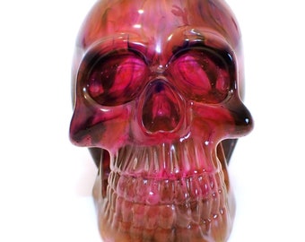 Large Neon Multi Color Swirl Resin Handmade Skull, Halloween Goth Decor