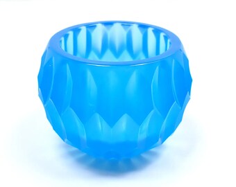 Handmade Small Neon Blue Resin Succulent Pot, Round Decorative Bowl with Indented Hexagon Shape Pattern, Gifts Under 30