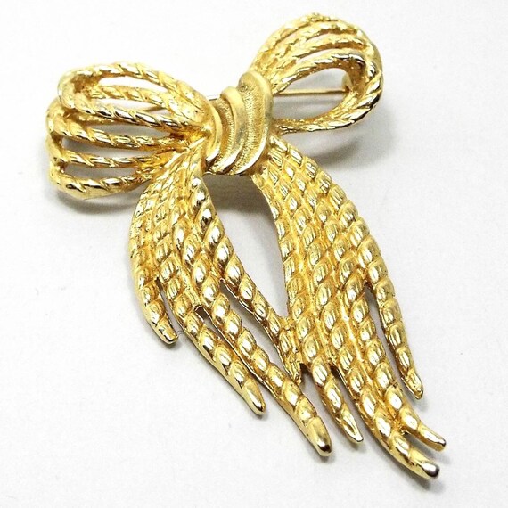 Boyd Vintage Bow Brooch Pin, Gold Tone - image 1