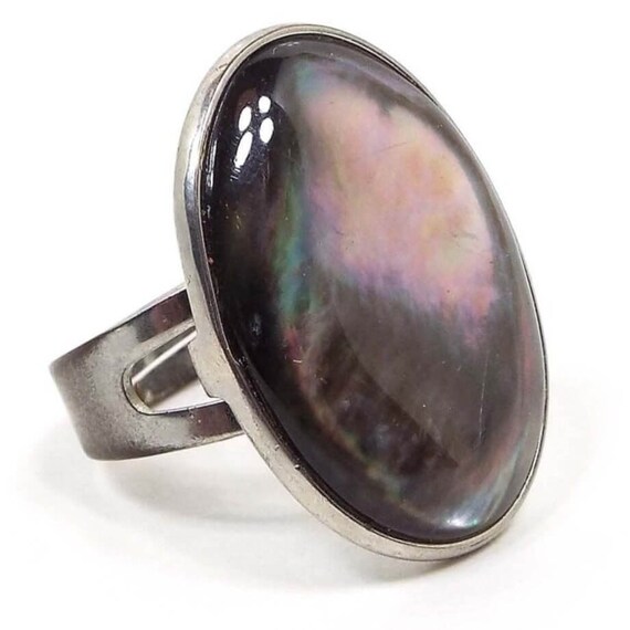 Large Oval Vintage Abalone Adjustable Ring, Beach… - image 1