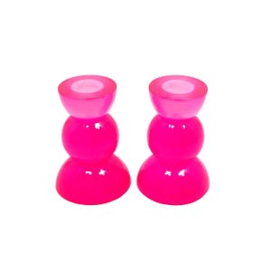 Bright Neon Pink Candle Holders, Handmade Resin Set of Two for Taper Candlestick