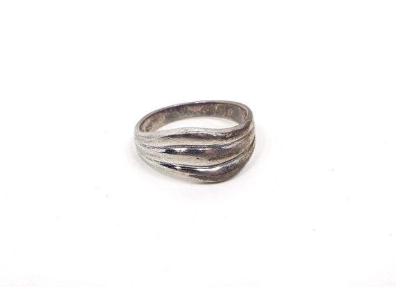 925 Sterling Silver Retro Vintage Wavy Band Ring - image 4