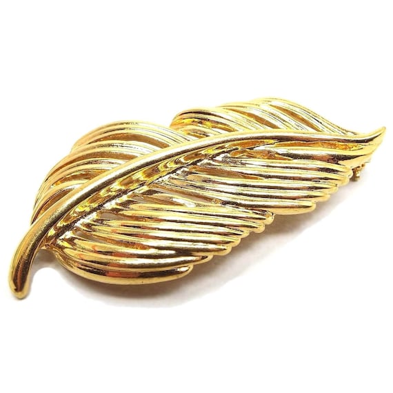 Napier F90 Vintage Feather Brooch, Gold Tone - image 1