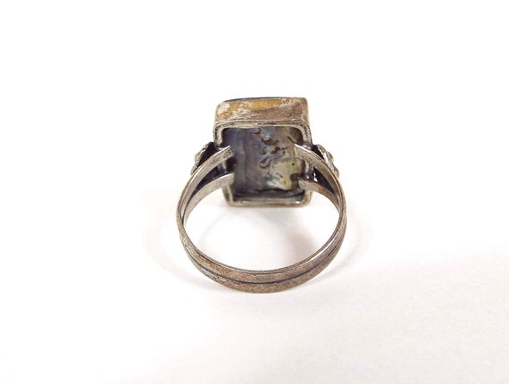 Abalone Rectangle Retro Vintage Ring, Southwester… - image 3