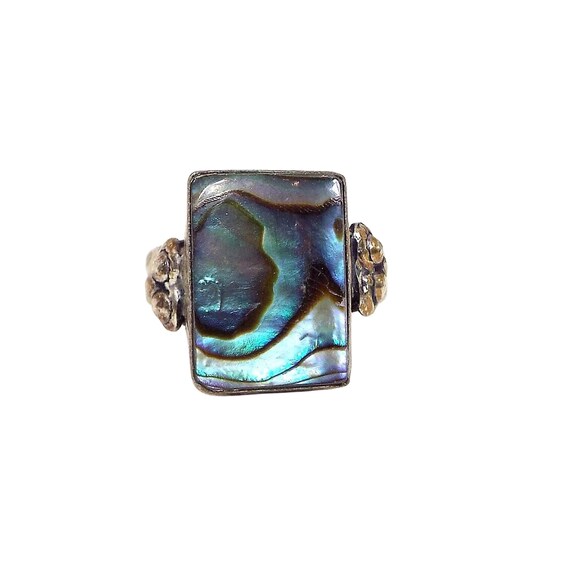 Vintage Rectangle Abalone Ring, Silver Tone - image 2