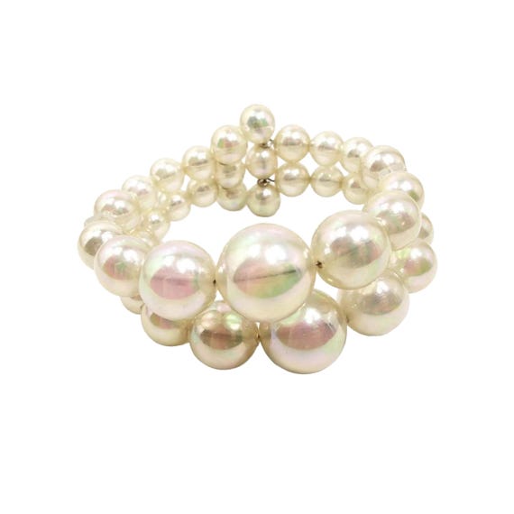 Mid Century Vintage Iridescent AB Plastic Beaded Memory Wire Bracelet