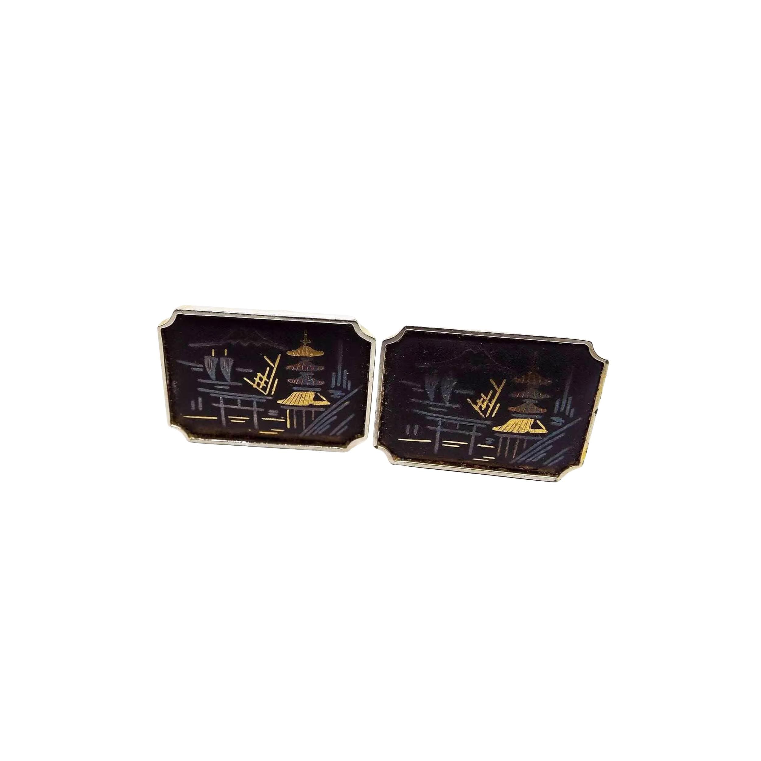 Amita Japanese Mid Century Vintage Damascene Rectangle Angle Back