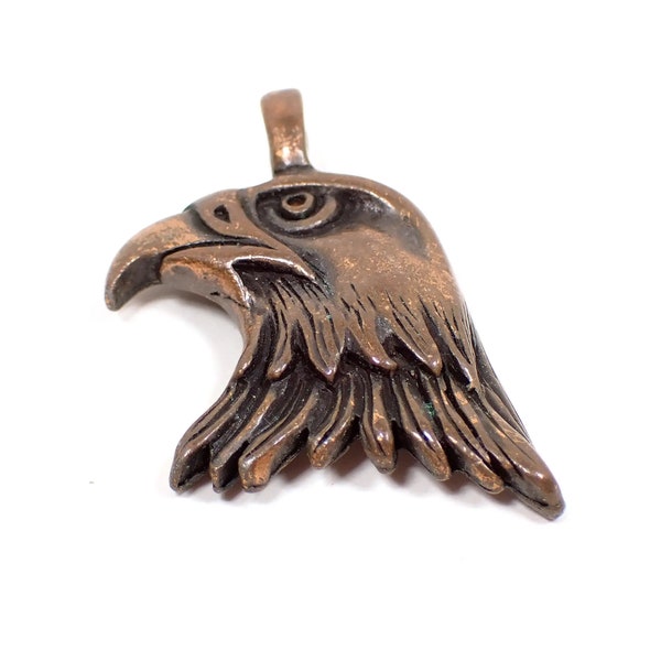 1980's TC Antiqued Copper Vintage Eagle Head Pendant, Unisex, Jewelry Supply Finding