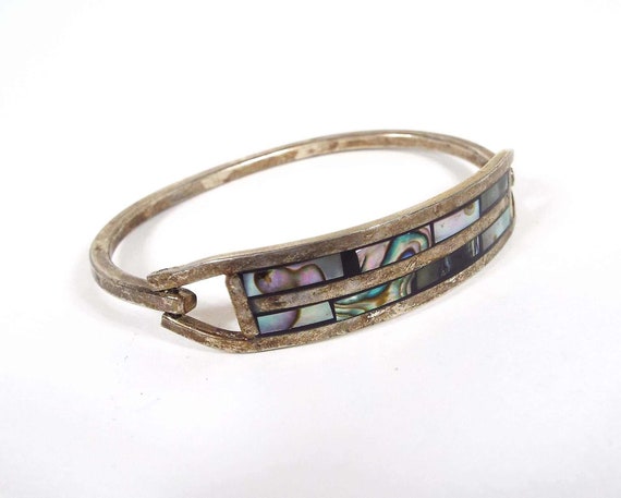 Taxco Abalone Vintage Hinged Bangle Bracelet - image 2