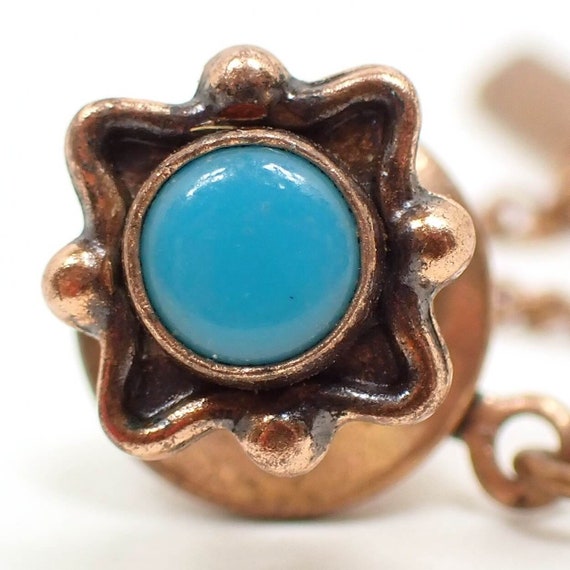 Copper Plated Vintage Faux Turquoise Tie Tack, So… - image 1