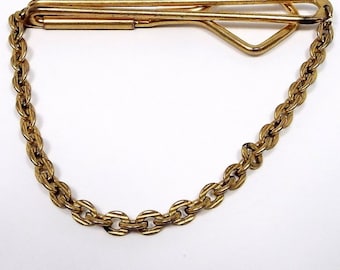 Swank 1930s Art Deco Vintage Cable Link Tie Chain, Textured Gold Tone Links