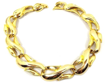 Wide Gold Tone Vintage Link Necklace