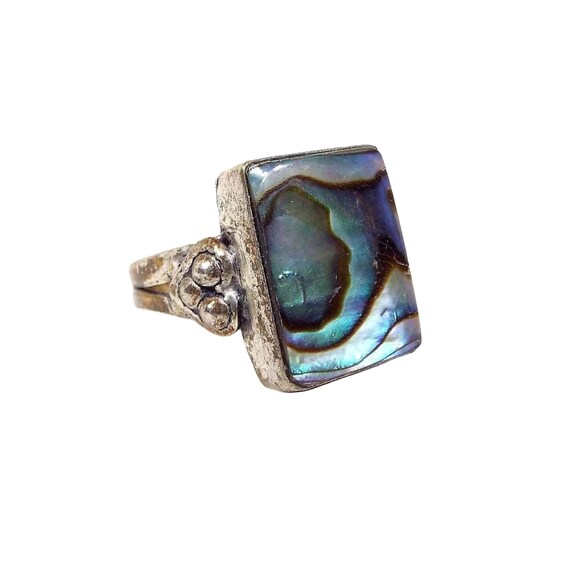 Vintage Rectangle Abalone Ring, Silver Tone - image 1