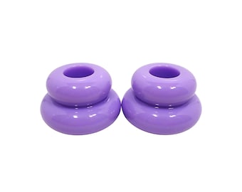 Handmade Pair of Pastel Purple Resin Puffy Round Double Ring Taper Candlestick Candle Holders