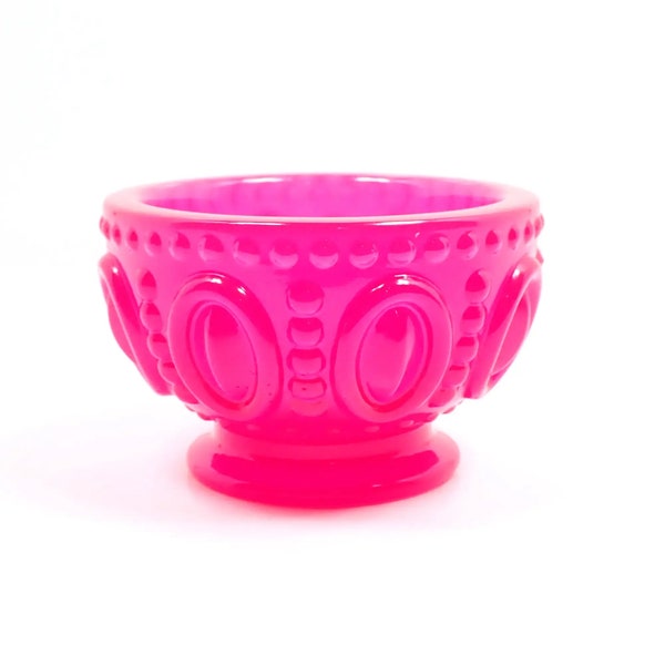 Small Handmade Neon Pink Resin Decorative Footed Bowl with Oval and Dot Pattern, UV Fluorescent, Gifts for Her