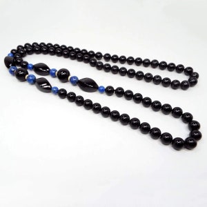 Long Dyed Lapis Lazuli and Onyx Beaded Vintage Necklace, Gemstone Jewelry