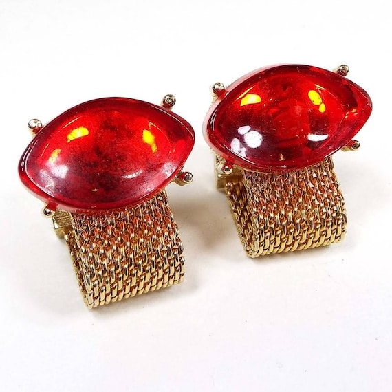 Bright Red Glass Mid Century Vintage Mesh Wrap Ar… - image 1