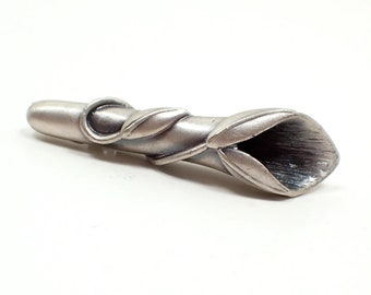 Pewter Stem and Leaf Design Retro Vintage Boutonniere Brooch Pin, Bud Holder, Spring Formal Jewelry, Unisex Lapel Pin