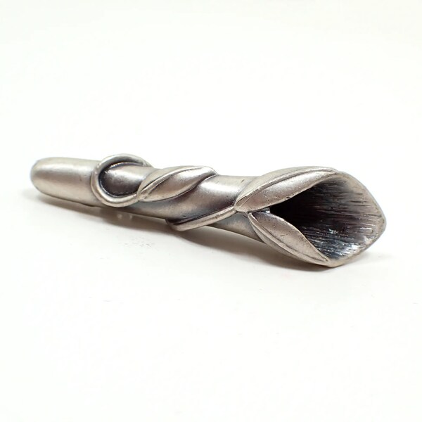 Pewter Stem and Leaf Design Retro Vintage Boutonniere Brooch Pin, Bud Holder, Spring Formal Jewelry, Unisex Lapel Pin