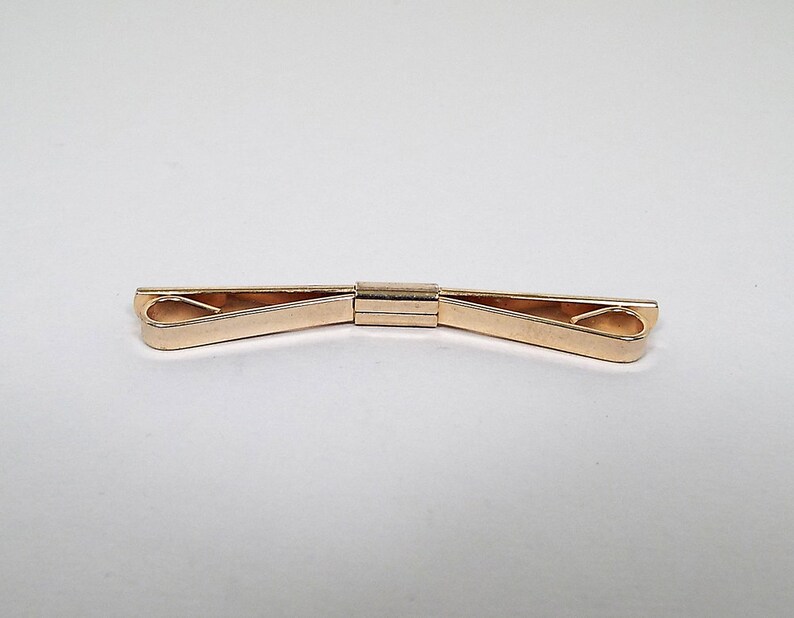 Groom Gift Long Vintage Collar Clip Bar Mens Formal Wedding Jewelry Best Man Mid Century 1960s 60s Gold Tone Textured Edge