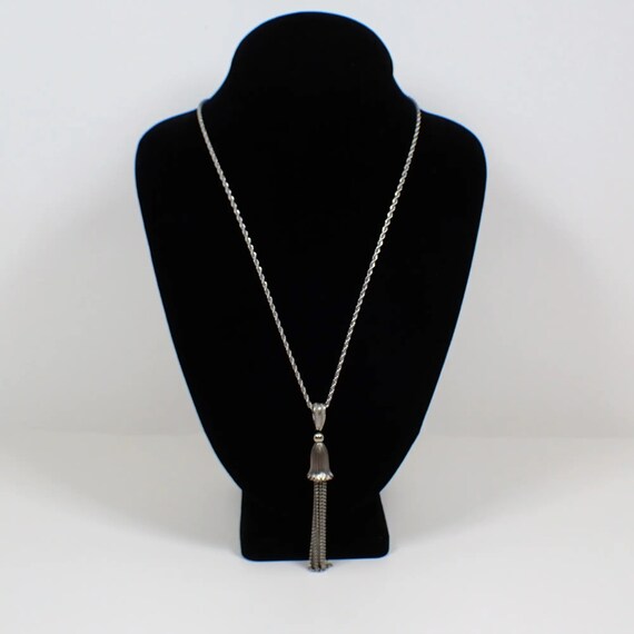 Silver Tone Twisted Rope Chain Vintage Tassel Necklace, Boho