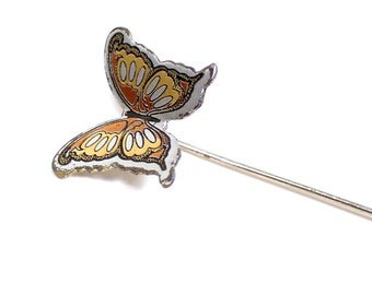 Reed and Barton Damascene Vintage Butterfly Stick Pin, Multi Color, Spring Jewelry, Gifts for Her