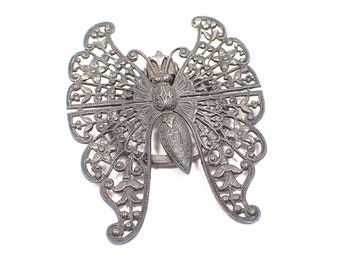 1940's 3 K's Imports Filigree Butterfly Mid Century Vintage Scarf Clip, Made in Holland, Antiqued Silver Tone, Gifts for Her