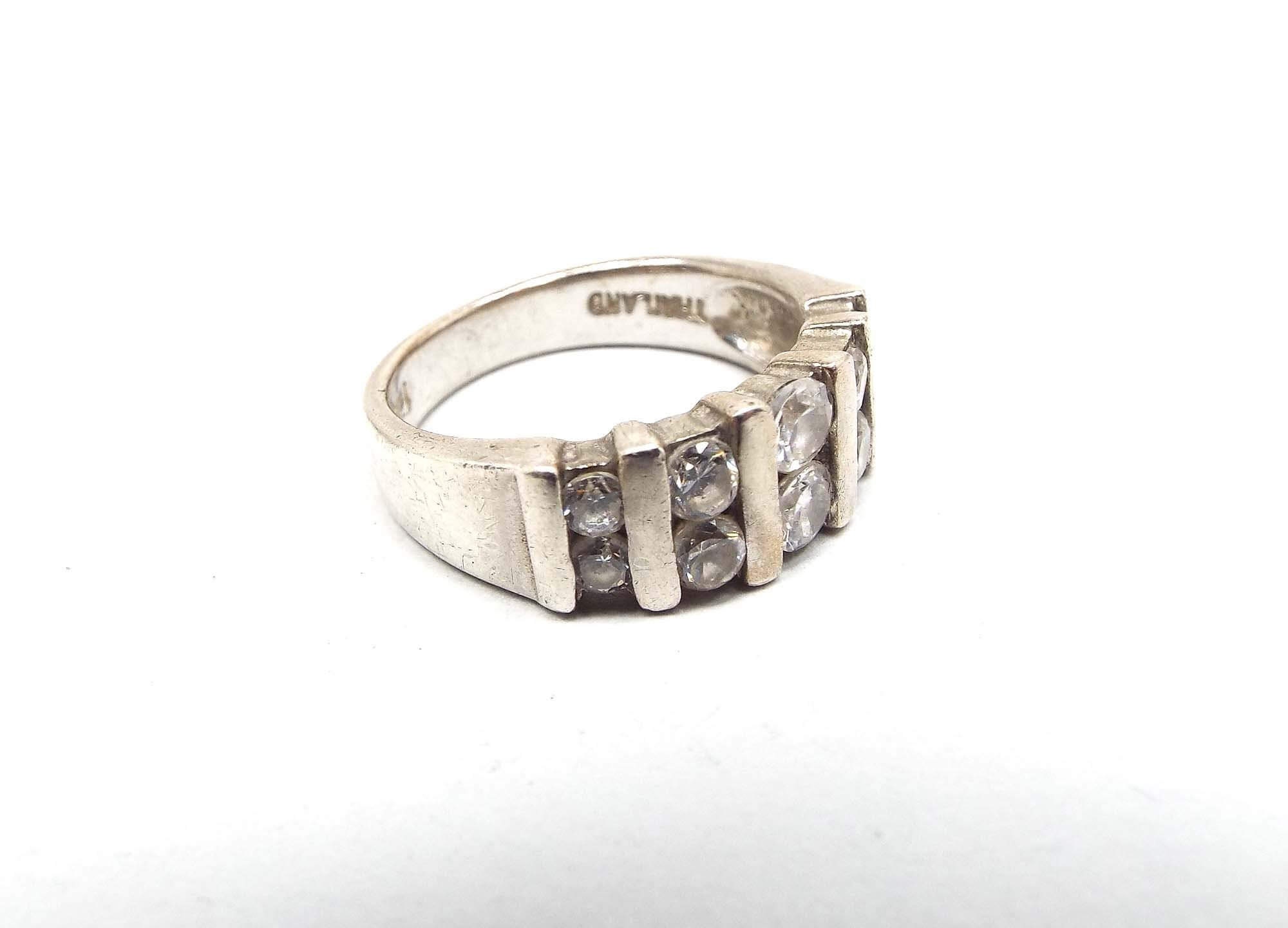 Sterling Silver Double Row Cubic Zirconia Vintage Band Ring