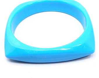 Bright Blue Plastic Square Vintage Bangle Bracelet, Geometric Jewelry