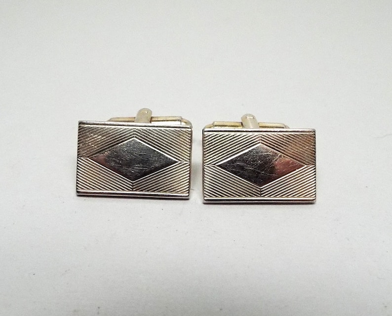 Mid Century 1960s 60s Diamond Shape Rectangle Geometric Gold Tone Shirt Jewelry Best Man Groom Gift Unisex Jewelry Vintage Cufflinks
