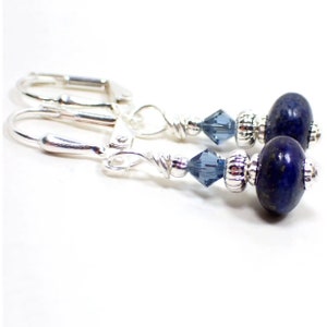 Handmade Small Blue Lapis Lazuli Drop Earrings, Boho Gemstone Jewelry, Silver Plated, Hook Lever Back or Clip On