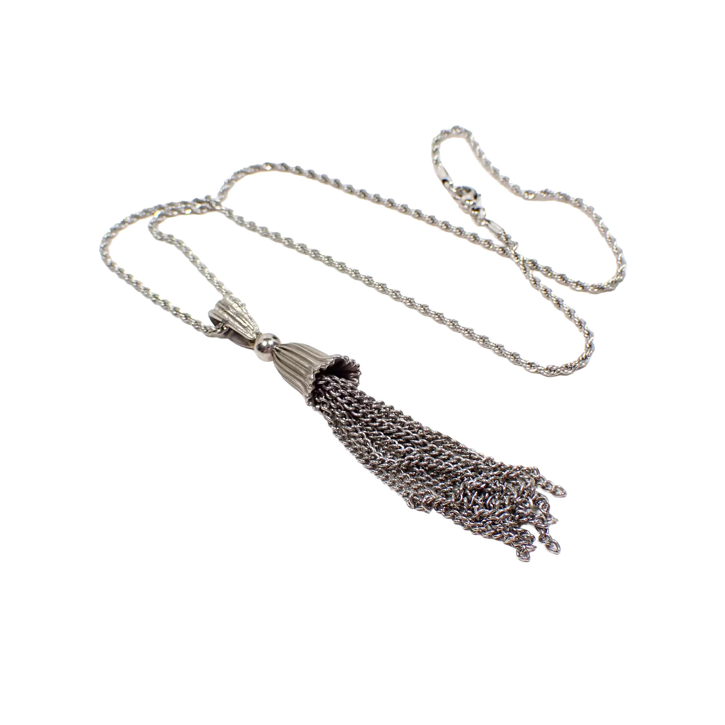 Vintage Antiqued Silver Tone Chain Tassel Necklace - Etsy