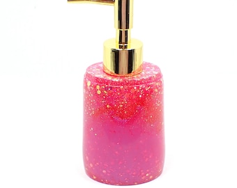 Oval Handmade Bright Pearly Pink and Glitter Resin Soap Dispenser, Lotion Dispenser