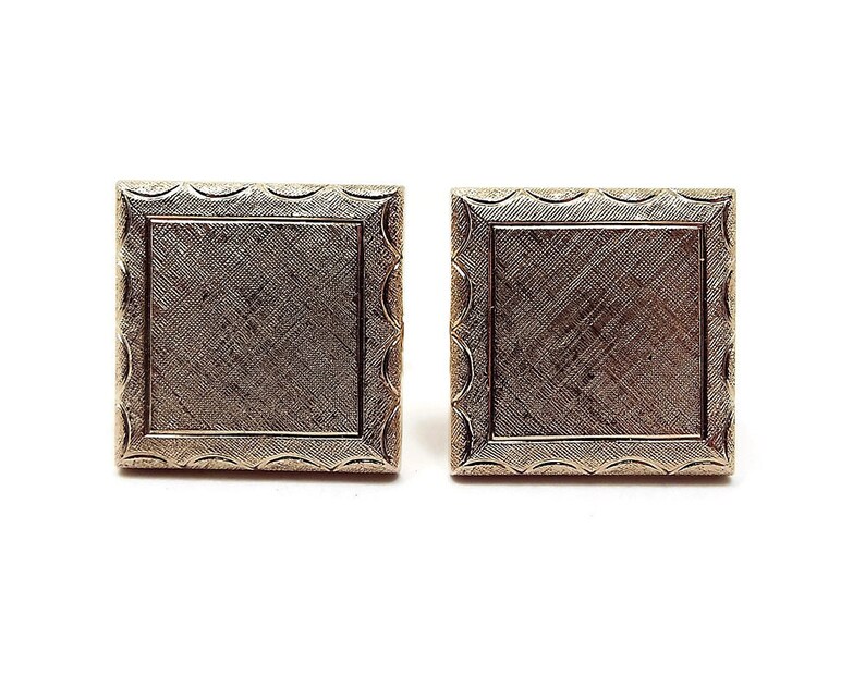 Square Cuff Links Textured Gold Tone Best man Groom Gift Vintage Cufflinks Mens Formal Retro 1970s 70s Wedding Jewelry