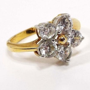 Edco Vintage Rhinestone Flower Cocktail Ring, Gold Plated
