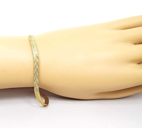 Reversible Vintage Herringbone Chain Bracelet, Etched Gold