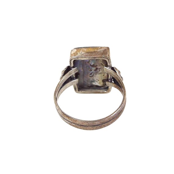 Vintage Rectangle Abalone Ring, Silver Tone - image 3