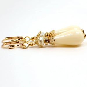 Handmade Off White Lucite Teardrop Earrings, Gold Plated, Hook Lever Back or Clip On