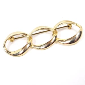 Vintage Wide Curb Chain Link Style Brooch Pin, Gold Tone