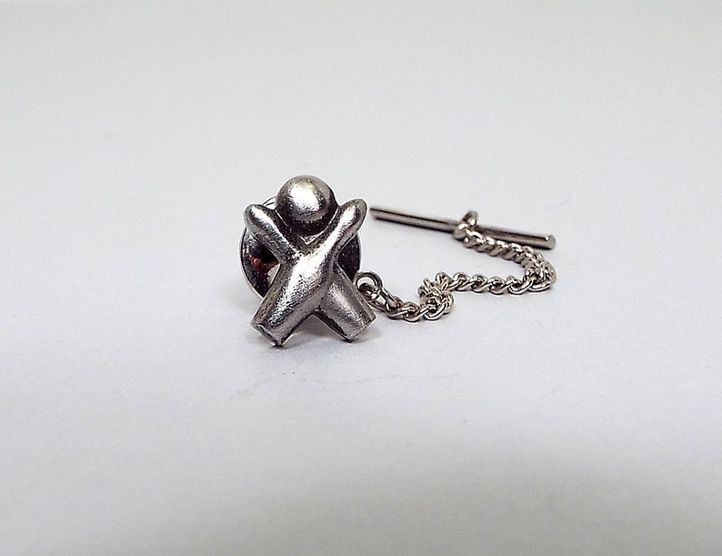 Vintage Tie Tack Antiqued Silver Tone Pewter Tie Tack Bowling Tie Tack Bowling Ball and Pins Sports Bowler Gift Retro 1980s 80s