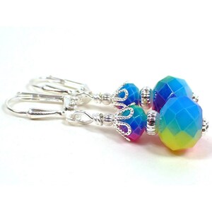Handmade Small Rainbow Drop Earrings, Silver Plated, Hook Lever Back or Clip On