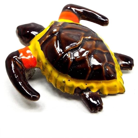 Enameled Turtle with Moving Head Mid Century Vint… - image 1
