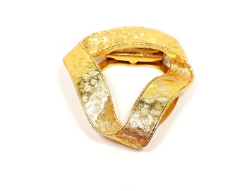 1980's Lieba Textured Triangle Ribbon Design Vintage Scarf Clip, Gold Tone Plated, Gifts for Her