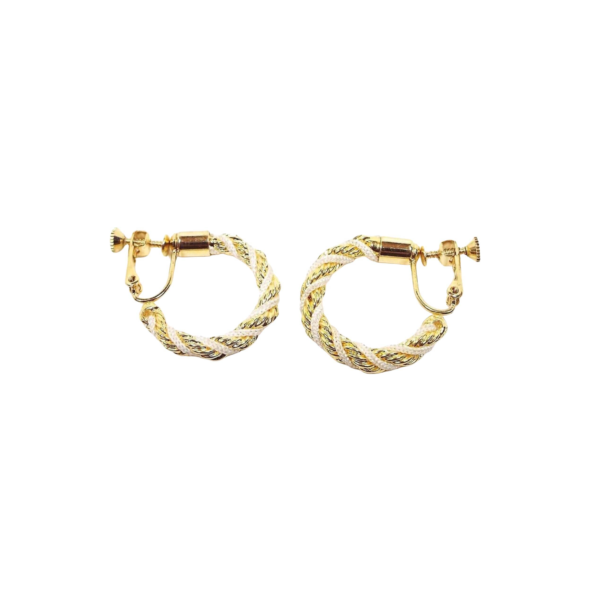 Napier Vintage Twisted White and Gold Tone Hoop Clip on Earrings