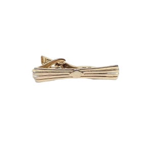 Mid Century Vintage Striped Gold Tone Tie Clip with Flared Ends